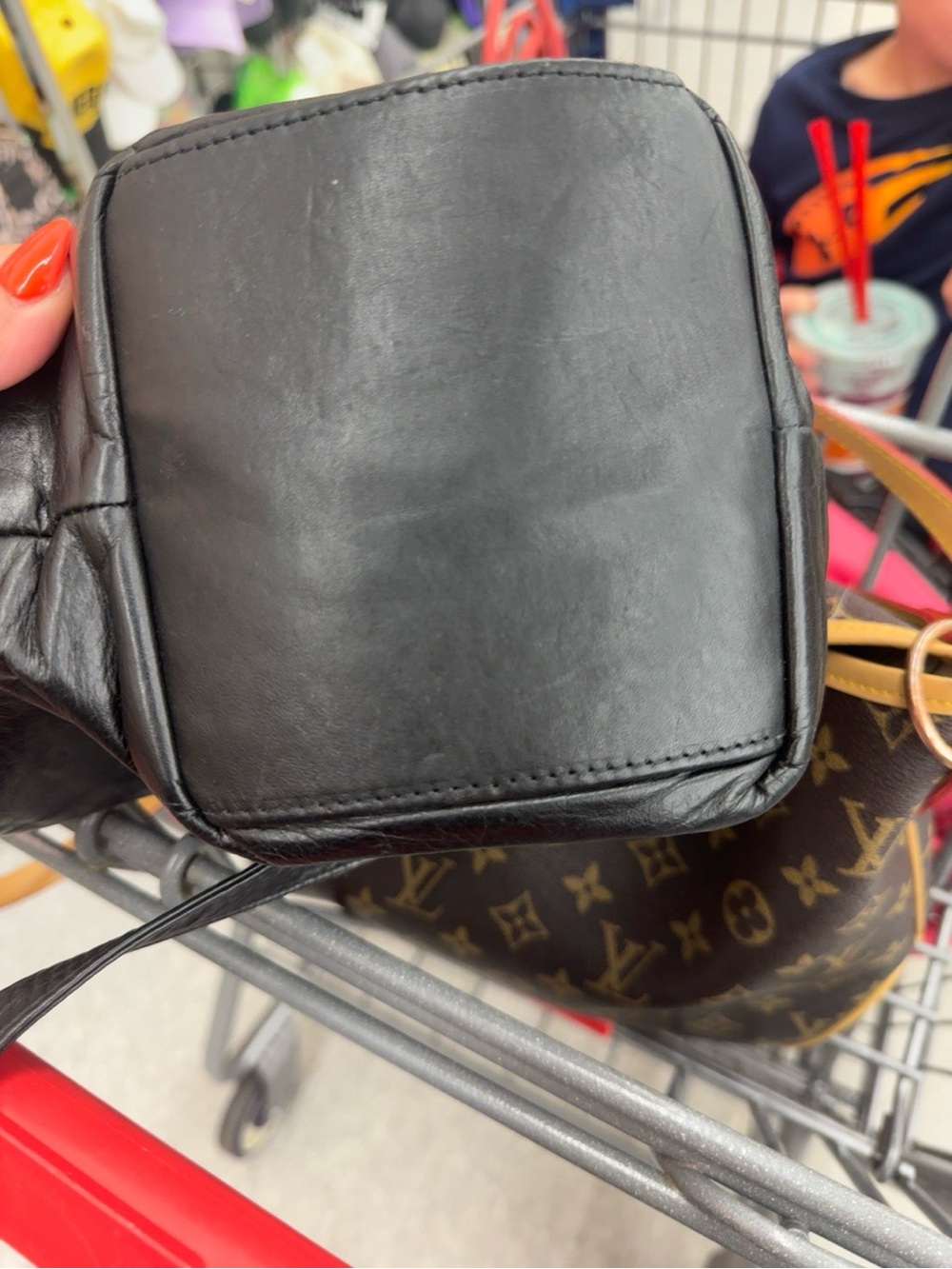 Vintage Black Genuine Leather Greek Key Crossbody Shoulder Bag Gold Hardware - Picture 4 of 7